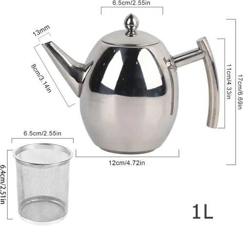 Miniatura 4 de Hervidor de agua durable del pote del café del té de la tetera del acero inoxidable con la capacidad grande del filtro (1L)