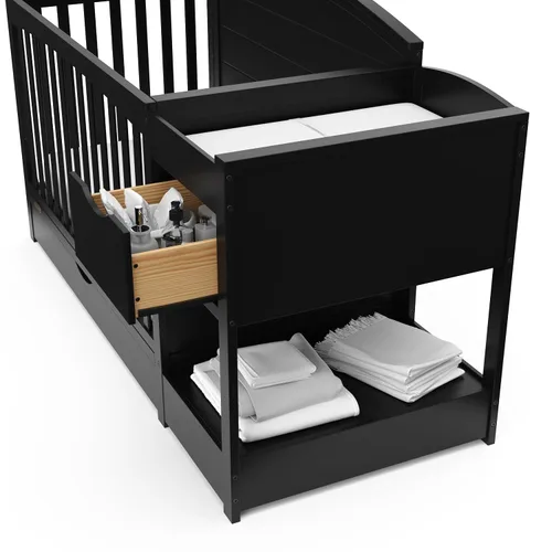 Miniatura 10 de Graco Bellwood - Cuna convertible 5 en 1 y cambiador con cajón (negro) - Certificado GREENGUARD Gold, cajón de almacenamiento de tamaño completo, se