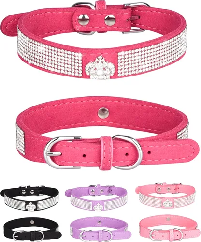 Miniatura 10 de Collar de perro para perros pequeños, collares ajustables de cuero de gamuza para perro, collar de perro rosa para gato, collar de perro