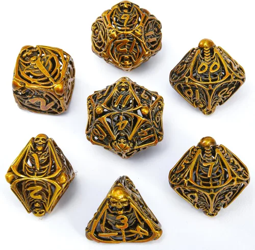 Miniatura 14 de Dados DND, dados de metal huecos D&D, juego de dados de mazmorras y dragones con caja de regalo, 7 piezas de juegos de dados poliédricos steampunk