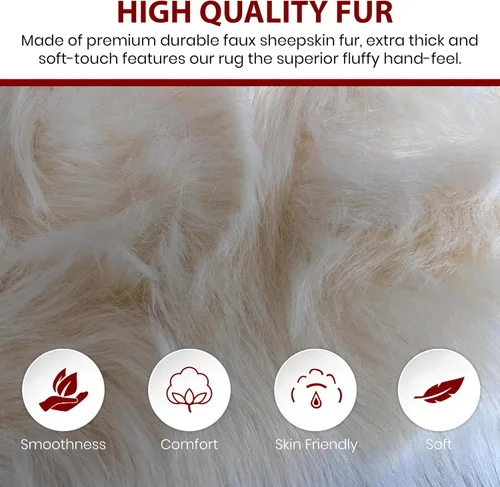 Miniatura 2 de LAMBZY Alfombra de piel de oveja auténtica, parte inferior gruesa y fuerte, fácilmente lavable, resistente a las manchas, perfecta para sala