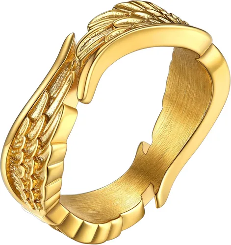 Bestyle Anillos de ala de ángel antiguos para mujeres y hombres, anillos de banda de plumas de guardián, anillos de promesa de pareja para amantes