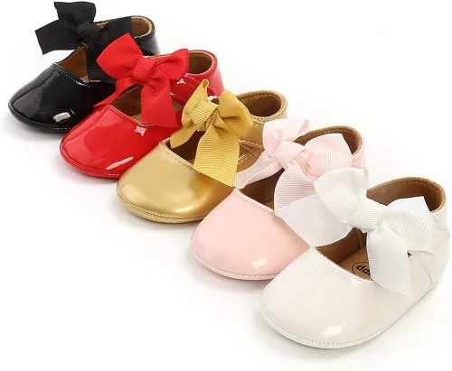 Miniatura 2 de Meckior - Zapatos bajos y livianos para bebés estilo Mary Jane con suela suave y lazo decorativo para vestidos de princesa o bodas para niñas que