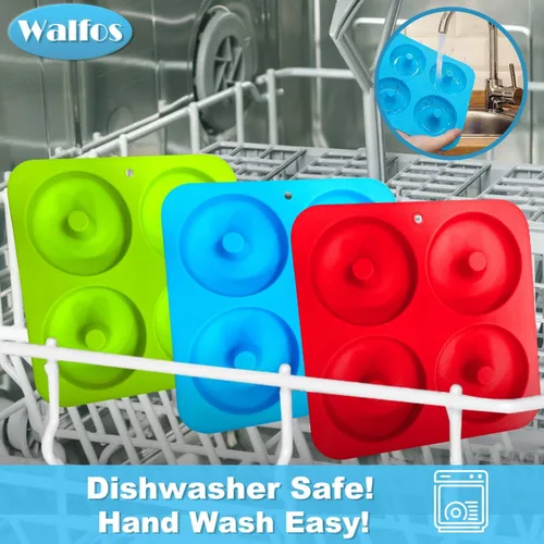 Miniatura 8 de Walfos Molde de Silicona para Donas de Tamaño Completo para Hornear - Juego de Sartén de Silicona para Donas de 4 Pulgadas de Tamaño Grande para 4