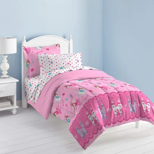 dream FACTORY - Juego de edredón de microfibra ultrasuave para niñas, color rosa, tamaño individual, diseño de princesa mágica Princesa Mágica Rosa