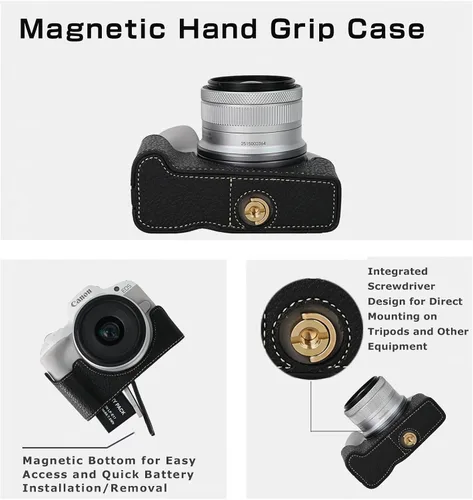 Miniatura 3 de Funda para cámara Canon EOS R50 Half Cover Case Grip BEADY PU Leather EOS r50 Funda protectora negra