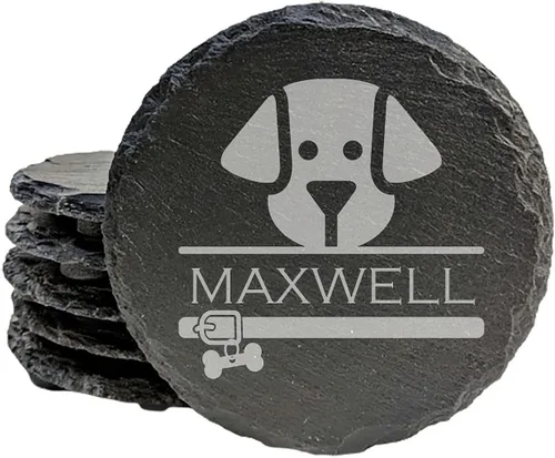 Miniatura 17 de Engraved Dog Cat Paw Coasters Set of 4 – Dog Cat Silhouette Paw Print Design – 4 Inch Round Slate – Pet Lover Home Decor – Handmade in Oregon USA