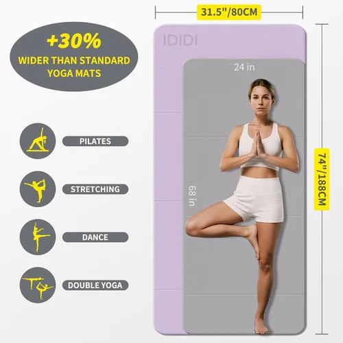 Miniatura 2 de Esterilla de yoga plegable extra grande de 74 x 31.5 pulgadas, 0.315 pulgadas, de doble cara, antideslizante, ligera, para adultos y niños, portátil