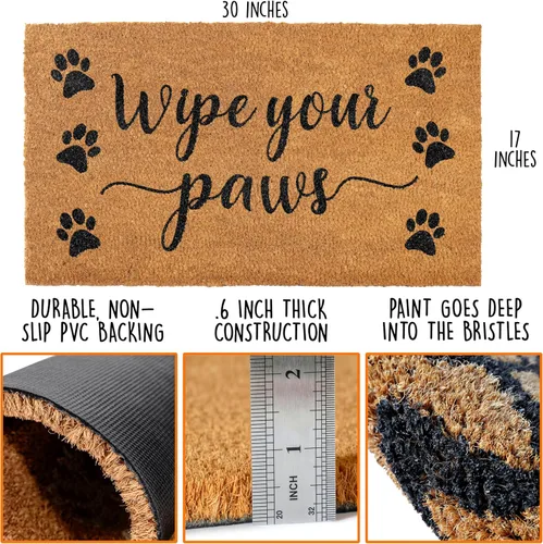 Miniatura 2 de MAINEVENT Wipe Your Paws - Felpudo para exteriores, 30 x 17 pulgadas, tapete para puerta limpia tus patas, tapete de bienvenida de fibra de coco