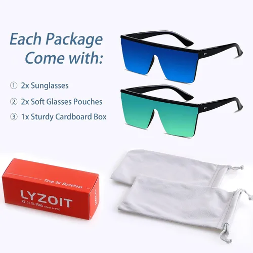 Miniatura 6 de LYZOIT Lentes de sol cuadrados de gran tamaño para mujeres y hombres, parte superior plana grande, protección UV, sombras sin montura
