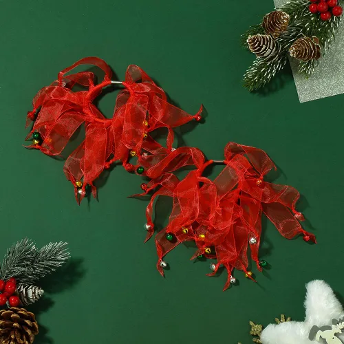 Miniatura 5 de Madison Tyler 2 lazos elásticos para el cabello de Navidad Coleteros de cinta roja transparente con cascabeles de Navidad Regalos de vacaciones