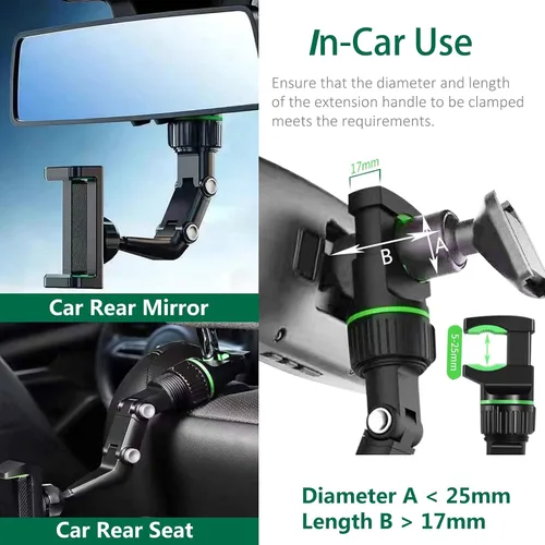 Miniatura 3 de PKYAA Soporte de teléfono para espejo retrovisor para automóvil, rotación de 360°, soporte multifuncional para teléfono y GPS, soporte universal
