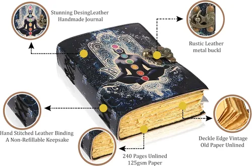 Miniatura 5 de Book of Spells - Diario encuadernado en cuero con papel de borde irregular, grimorio, diario impreso del Tercer Ojo, suministros de brujería