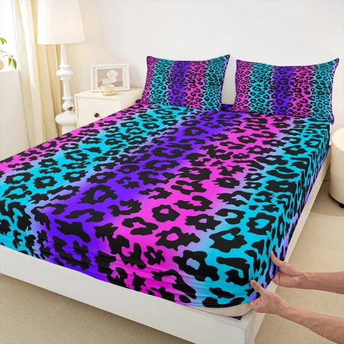 Miniatura 16 de Juego de sábanas con estampado de manchas de piel de cheetah abstracto, sábana bajera tamaño individual para niños, niñas y mujeres, decoración
