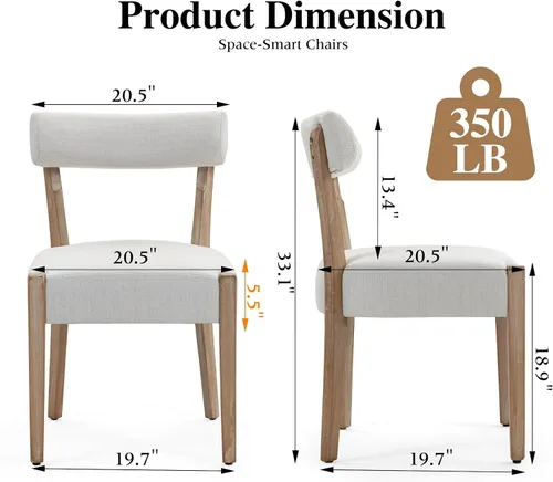 Miniatura 2 de ZJhome Sillas de comedor, paquete de 2 sillas de cocina de madera modernas de mediados de siglo con tapicería de lino, diseño tejido de respaldo