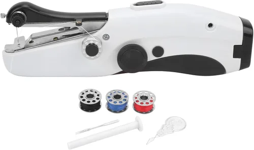 Miniatura 7 de Yosoo Máquina de coser portátil de mano, mini máquina de coser eléctrica de doble aguja, para hacer manualidades u objetos pequeños en la vida Negro