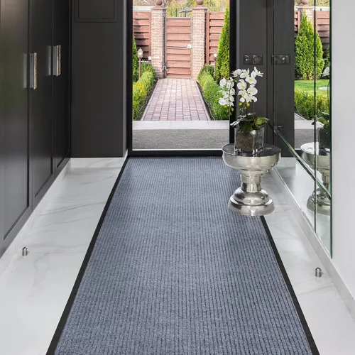 Miniatura 5 de Tapete de pasillo para exteriores de 3 x 16.4 pies, alfombra de pasillo de doble rayas, antideslizante, alfombra comercial para entrada