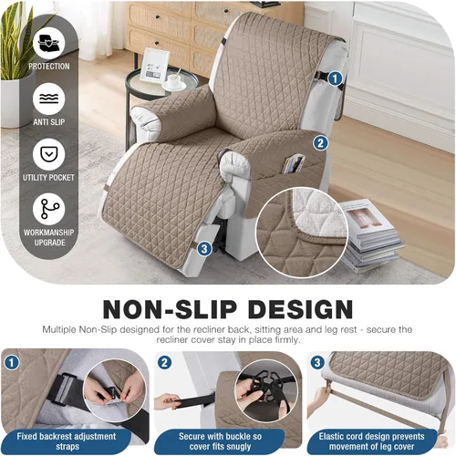 Miniatura 3 de TAOCOCO Funda reclinable 100 % impermeable, funda para sillón reclinable con gránulo antideslizante, fundas para sillas reclinables con banda Gris