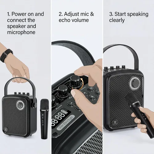 Miniatura 8 de Amplificador de voz de 70 W para profesores de enseñanza/hablar en público/altavoz PA portátil de metal de karaoke, micrófono inalámbrico de mano