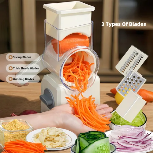 Miniatura 3 de Rallador rotativo de queso con asa, trituradora de queso de cuchillas inoxidables reemplazables, cortador de verduras de queso multifuncional