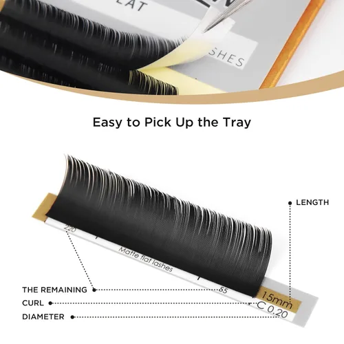 Miniatura 5 de Lashview Ellipse Extensiones de pestañas planas de 0.15 mm, rizo C de 0.31-0.59 pulgadas, negro visón, pestañas individuales, súper mate