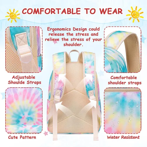 Miniatura 5 de CAMTOP Juego de morral y lonchera para niñas de preescolar y primaria, Teñido amarillo., S, Viajar