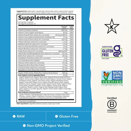 Miniatura 3 de Garden of Life Multivitamínico para hombres, Vitamin Code Raw One - Una vez al día, vitaminas más frutas, verduras y probióticos, 75