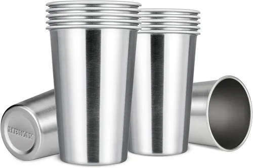 MEWAY Vasos de acero inoxidable de alta calidad de 16 onzas (paquete de 12) – Vasos de metal de alta calidad – Vaso apilable duradero, vasos de