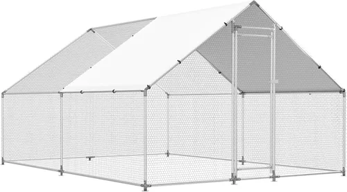 Miniatura 9 de HEYTOWN Gallinero Grande de Metal para Pollos con Cubierta Resistente al Agua y Anti-UV, Jaula de Aves de Corral Transitable para Patio