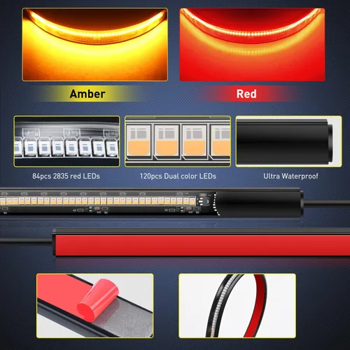 Miniatura 5 de Nilight - Tira de luz LED para plataforma trasera de 30 pulgadas de UTV, 204 LED, luces de freno ámbar, luces intermitentes rojas, compatible