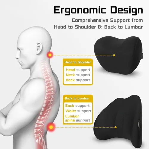 Miniatura 3 de HOPON 2025 Almohada de reposacabezas mejorada con almohada de apoyo lumbar para la mayoría de los coches, almohada de cuello para SUV con tela
