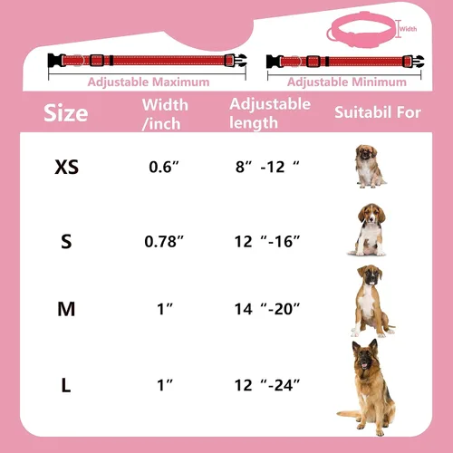 Miniatura 2 de Collares reflectantes de nailon para perros, con hebilla de liberación rápida, collares de nailon de seguridad ajustables para perros pequeños