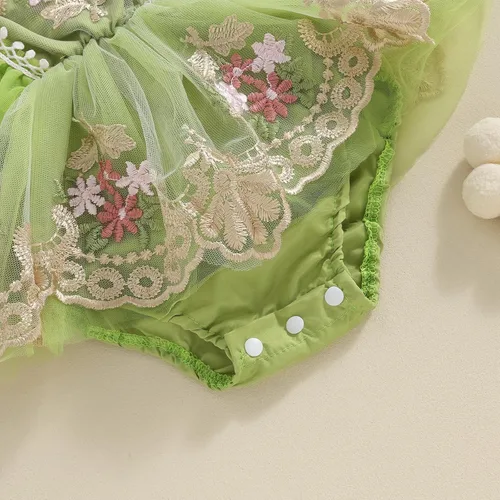 Miniatura 7 de Ursobutegl Mameluco de princesa para bebé recién nacida, vestido de malla bordado, elegante, tutú con falda, overol para cumpleaños
