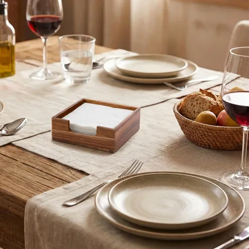 Miniatura 4 de Servilletero de cóctel de acacia para mesa, servilletero de madera, bandeja cuadrada plana para servilletas de bebidas, portaservilletas de cóctel