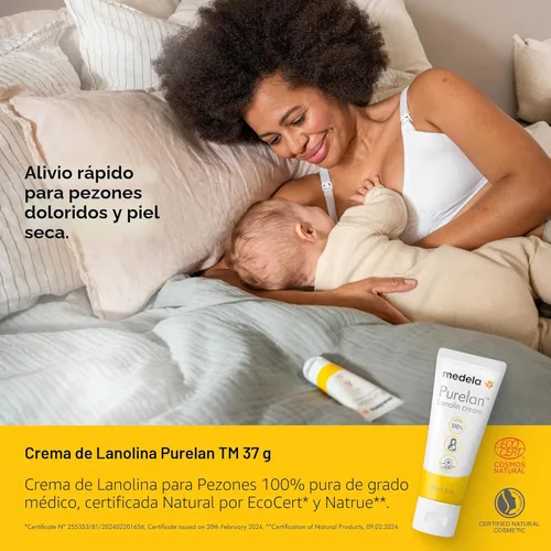 Miniatura 2 de Medela Purelan - Crema para pezones de lanolina, alivio rápido para los pezones doloridos y la piel seca durante la lactancia, segura para amamantar