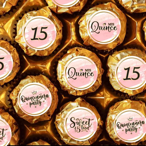 Miniatura 3 de Quinceanera Sweet 15 - Adhesivo redondo para dulces de chocolate (160 piezas)