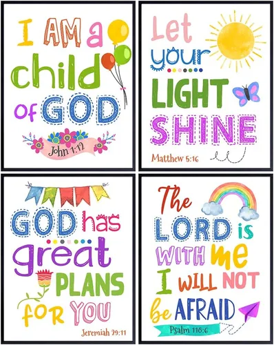 Miniatura 8 de Arte de pared con versículo bíblico, arte de pared de las Escrituras, obra de arte cristiana para niños, dormitorio de niñas, regalos religiosos