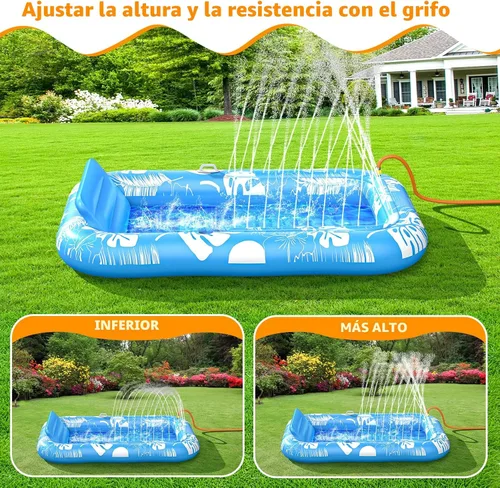 Miniatura 2 de Inflatable Tanning Pool Lounger Float with Sprinkler, 77" x 48" Pool Floats Adult with Pillow, 6 in 1 Suntan Tub Raft Floatie with Drink Holder Azul