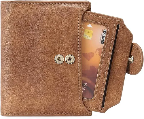 Miniatura 7 de CLUCI Billeteras pequeñas para mujer, con bloqueo RFID, de cuero, triple, compactas, con ventana de identificación, monedero con cremallera