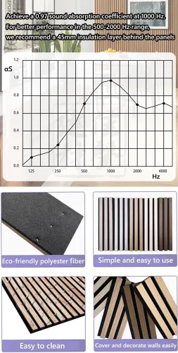 Miniatura 5 de Paneles acústicos de pared acústicos, paneles grandes insonorizados, panel de absorción de sonido acanalado 3D con acabado de madera, tratamiento