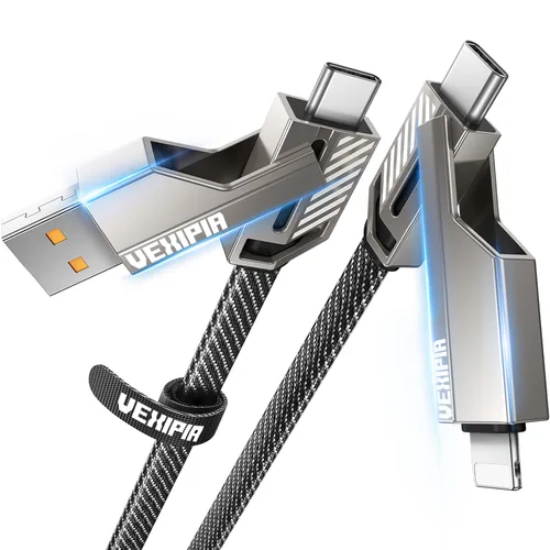 Miniatura 14 de Cable USB C ultra corto 4 en 1 de 0.6 pies compatible con cable Lightning [carga rápida y transferencia de datos] cable de carga plano trenzado