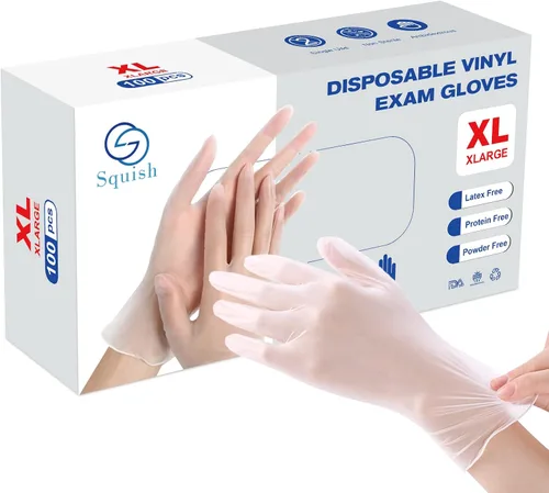 Miniatura 10 de Guantes desechables, guantes de vinilo transparente Squish sin látex, guantes de salud para cocina, manejo de alimentos, 100 unidades/caja, talla M