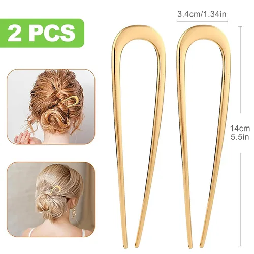 Miniatura 2 de Paquete de 2 horquillas francesas para el cabello, alfileres de metal, horquillas en forma de U para moños, moños, peinados de boda y nudos