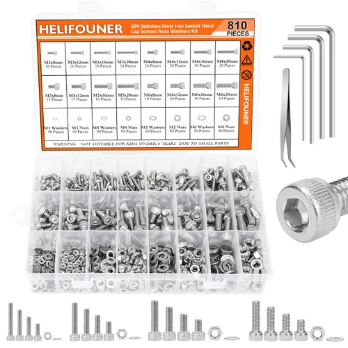 Miniatura 13 de HELIFOUNER 120 piezas M6 x 0.394 in /0.472 in /0.630 in /0.787 in /0.984 in /1.181 in /1.378 in, cabeza hexagonal, tornillos, arandelas, tuercas