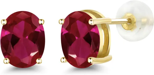 Miniatura 284 de Gem Stone King Aretes de oro de 14 quilates con piedra natal ovalada de 0.315 x 0.236 in Aretes de oro para mujer