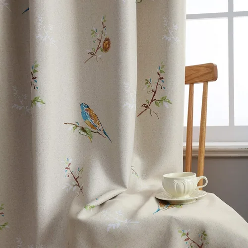 Miniatura 12 de SUOUO Cortinas opacas de doble cara con estampado de pájaros para sala de estar, flores silvestres azules, estilo bohemio, para oscurecer