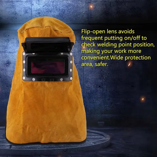 Miniatura 7 de Casco de soldadura con capucha de soldador de cuero, máscara de soldadura ajustable, casco de soldadura con lente de filtro de oscurecimiento