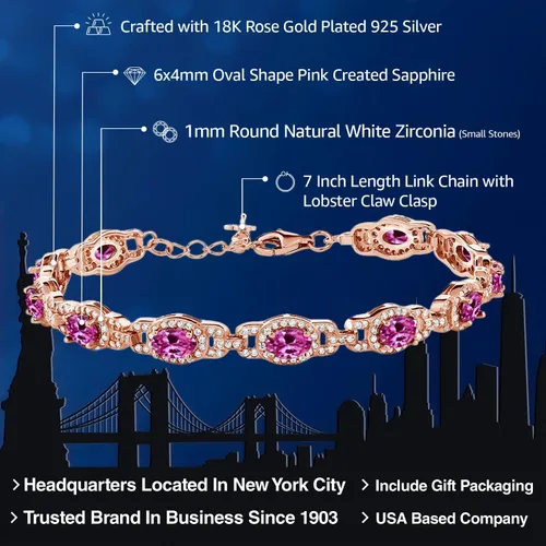 Miniatura 76 de Gem Stone King 18K Rose Gold Plated Silver Oval Gemstone Birthstone Tennis Bracelet For Women Oval 6X4MM 7 Inch With 1 Inch Extender Fine