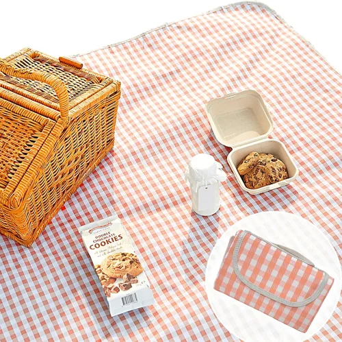 Miniatura 10 de Bonita manta de picnic a cuadros, impermeable y plegable, en tamaño grande 80x60 pulgadas y extragrande 80x80 pulgadas, manta de playa portátil Negro