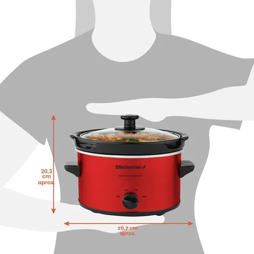 Miniatura 7 de Elite Gourmet MST-275XR# - Olla eléctrica de cocción lenta ovalada, temperatura ajustable, para preparar entradas, salsas y guisos, con tapa de Rojo